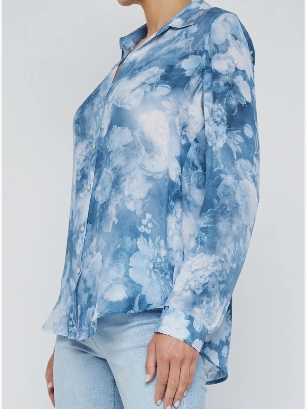 L'AGENCE Nina Floral Print Silk Button-Up Shirt